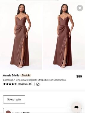 Azazie Brielle Espresso Satin Cowl Neck Maxi Dress
